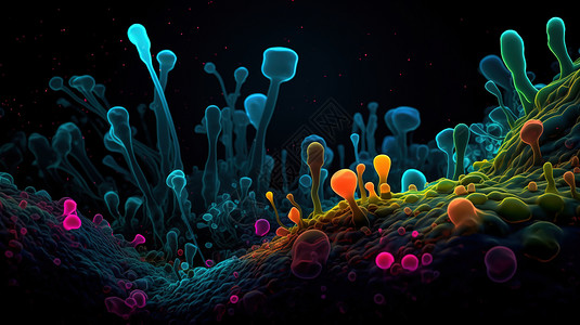 时尚前卫生物发光细菌的超现实抽象视图插画