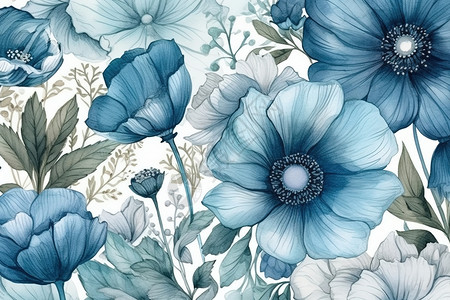 和字设计素材美丽蓝色花朵字艺术插画