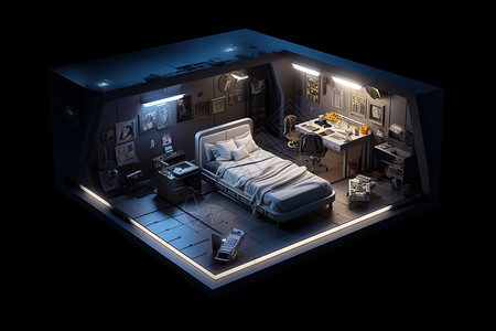 立体太空船卧室背景图片