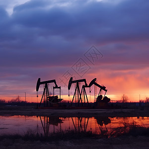 石油油田晚上的油田插画