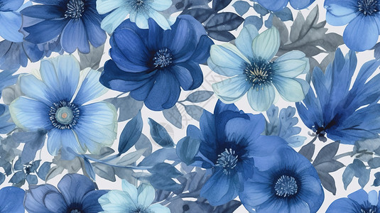 蓝色水彩花朵背景图片