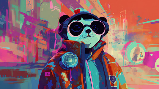 赛博朋克科技熊猫背景图片