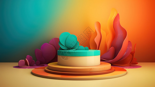 花盆蛋糕色彩抽象舞台背景插画