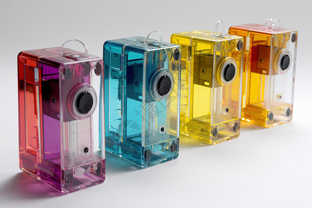 相机声音四个不同颜色的塑料制品插画