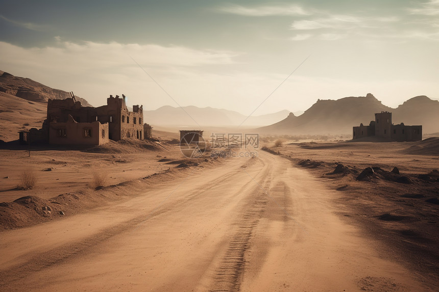沙漠中的废墟图片