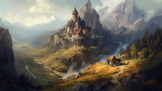 风景城堡油画图片