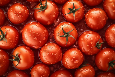 带水滴的红色番茄特写背景图片