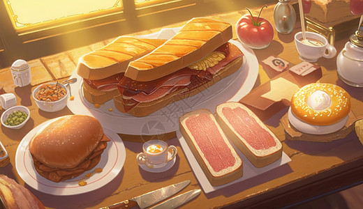 汉堡包早餐营养早餐插图插画