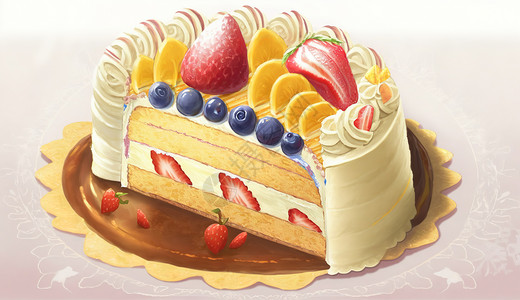 草莓夹心夹心蛋糕插画