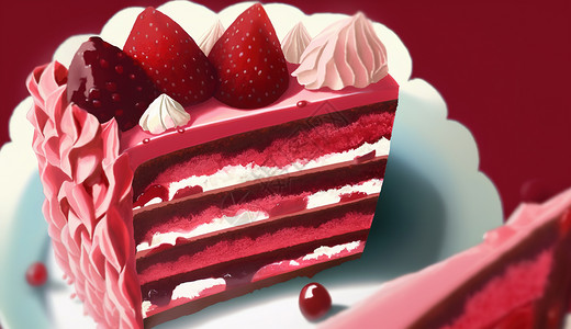 一块巧克力一块草莓蛋糕插画