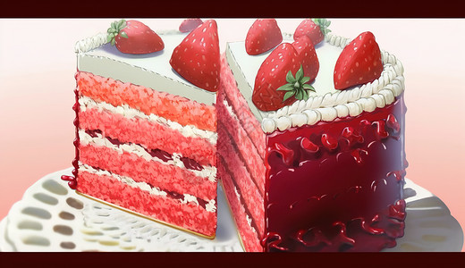 草莓夹心卷蛋糕夹心草莓蛋糕插画