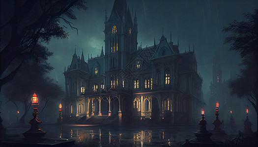 城堡夜景建筑背景图片