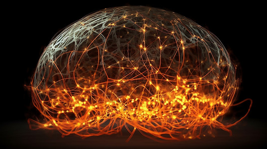 人工智能金色量子科技大脑插画