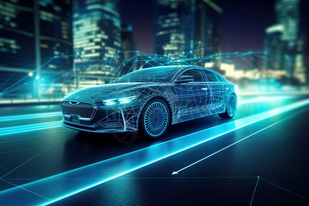 科技智能汽车智能汽车科技线条插画
