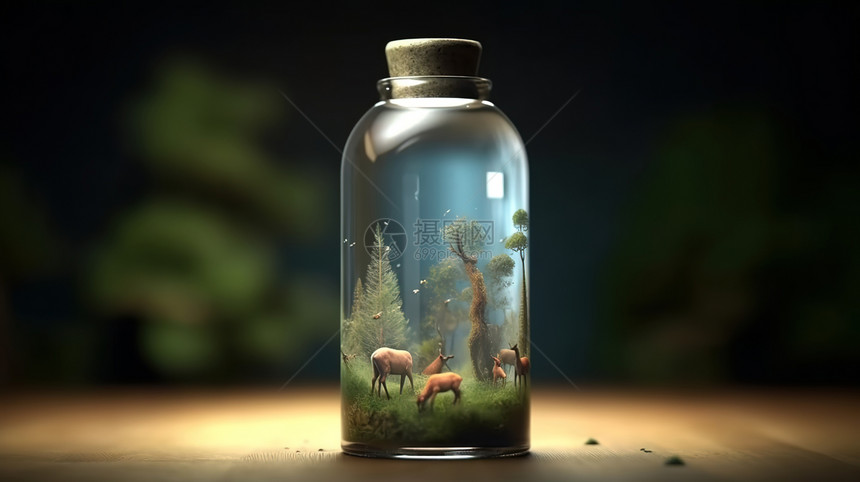 玻璃瓶里的动物图片