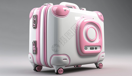 机械科技感粉白色旅行箱图片