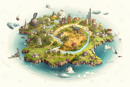 环形城市岛屿环形插画
