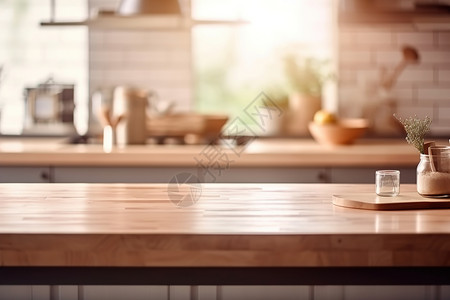 木板餐桌厨房场景插画