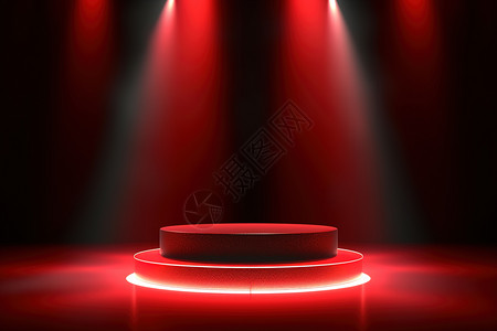 演播厅背景亮着红色光的讲台插画