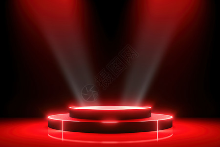 探照灯照亮了红色舞台背景图片