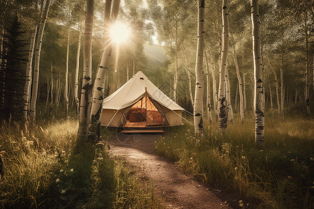 森林营地里的帐篷图片