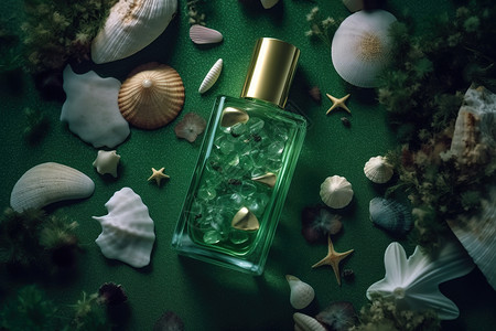 一瓶绿色的小瓶香水背景