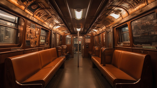 木质长椅地铁里的车厢插画