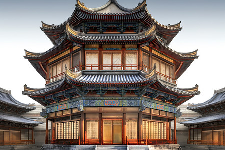 大圩古镇中国风建筑模型插画
