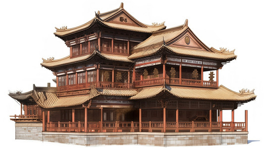 中国牌坊建筑古代建筑古楼插画