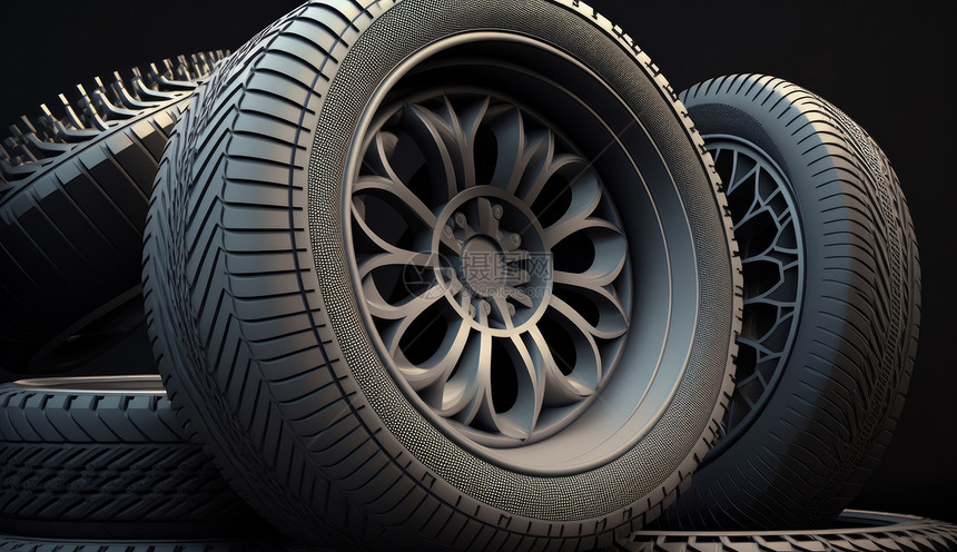 3D汽车轮胎特写图片