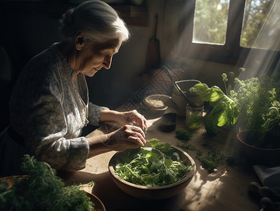老奶奶在厨房做饭图片