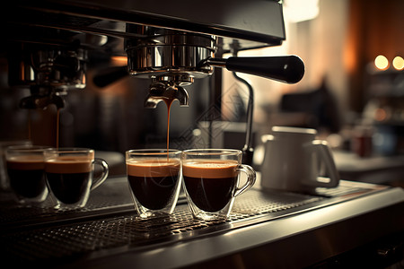 咖啡机下的浓缩咖啡高清图片
