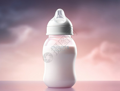 玻璃门色带粉色带奶嘴的奶瓶插画