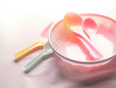彩色用具粉色婴儿儿童餐插画