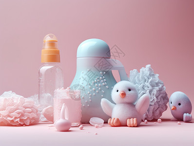 小奶瓶刷婴儿玩具鸭子插画