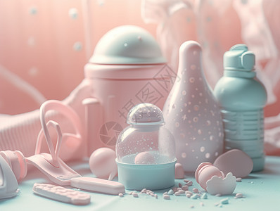 婴儿物品可爱的粉色小瓶插画
