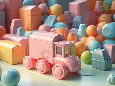 塑料跑道粉色玩具车插画