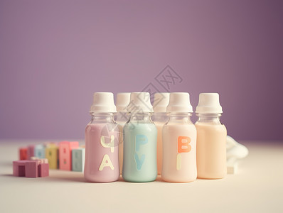 塑料积木婴儿奶瓶排列插画