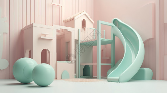 儿童房玩具可爱的室内滑梯插画