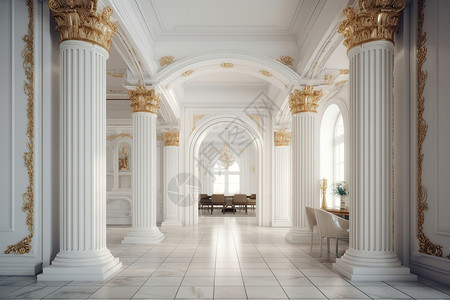 室内白色柱子以及拱形门背景图片
