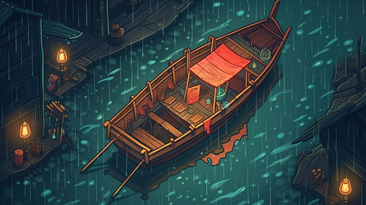 湖面小船插图图片