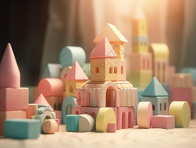 玩具城堡摆放的积木城堡插画