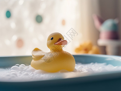 可爱的瓶子水盆里的玩具鸭子背景