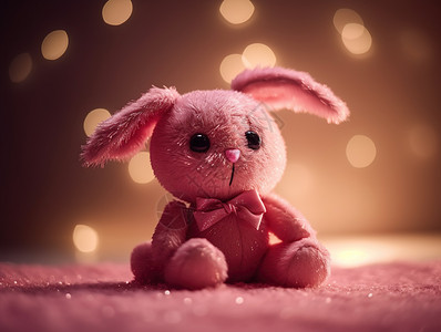 粉色兔子蝴蝶结粉色玩具兔子插画