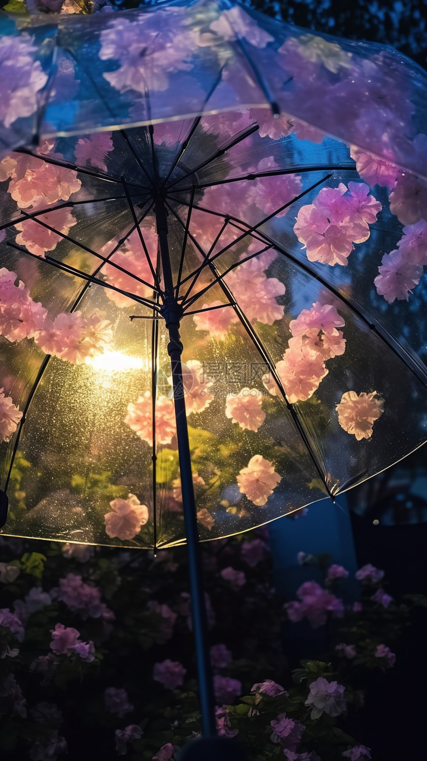 打开的透明雨伞图片