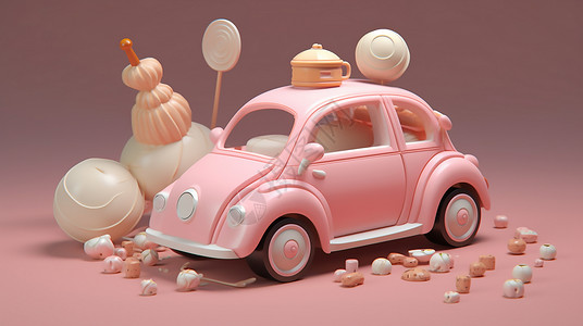 堆叠小甜甜圈可爱玩具汽车插画