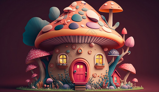 卡通蘑菇屋背景图片