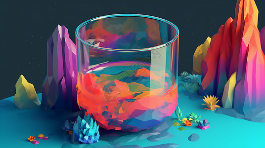 几何霓虹晶格玻璃杯植物图片