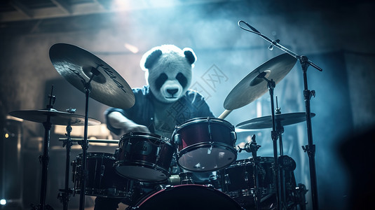 打鼓的人带熊猫面具的打鼓人插画