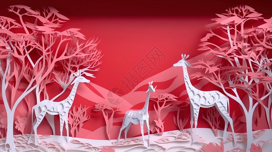 长颈鹿和树木背景图片